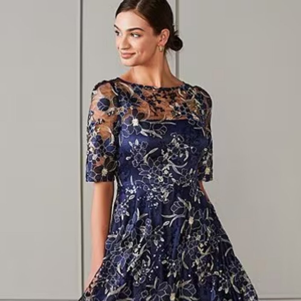 Eliza J Illusion Floral Lace A-Line Midi dress, party perfect!
